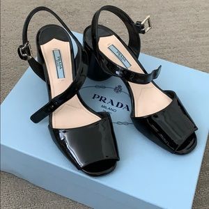 Black Prada patent leather sandals